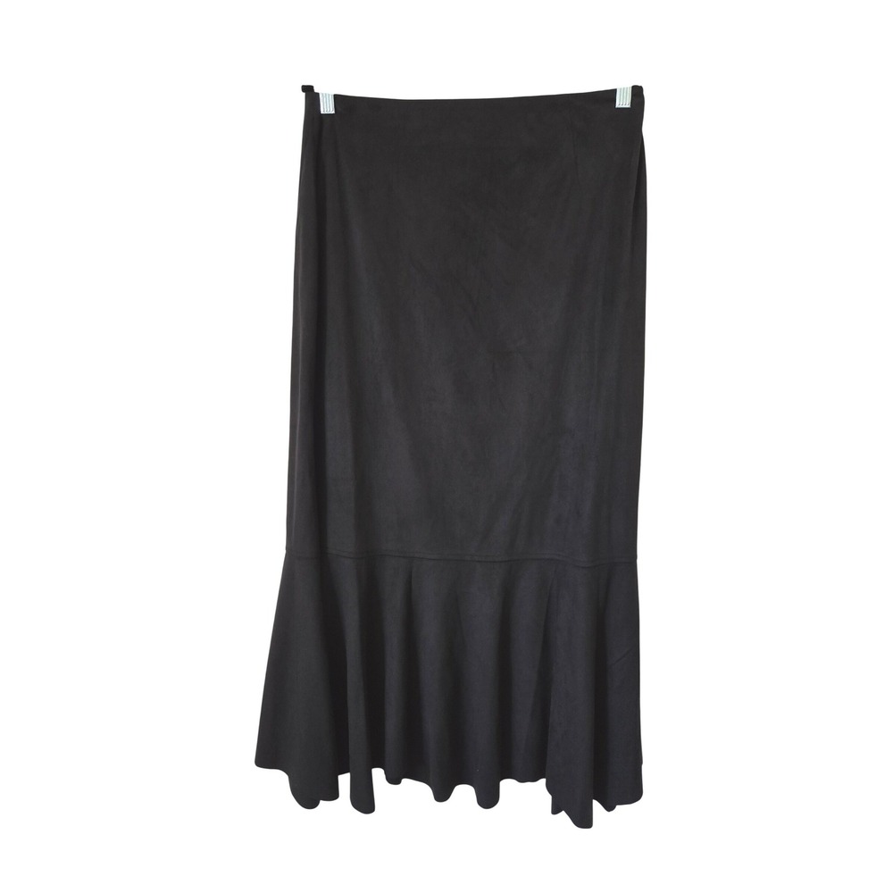 NWT J. Jill Womens 10 Maxi Skirt Black Faux Suede Flounce Mermaid Hem